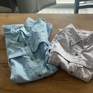 Bundle DEAL L.L. Bean Women's Short Sleeve Button Down Shirt - Light Gray Plaid